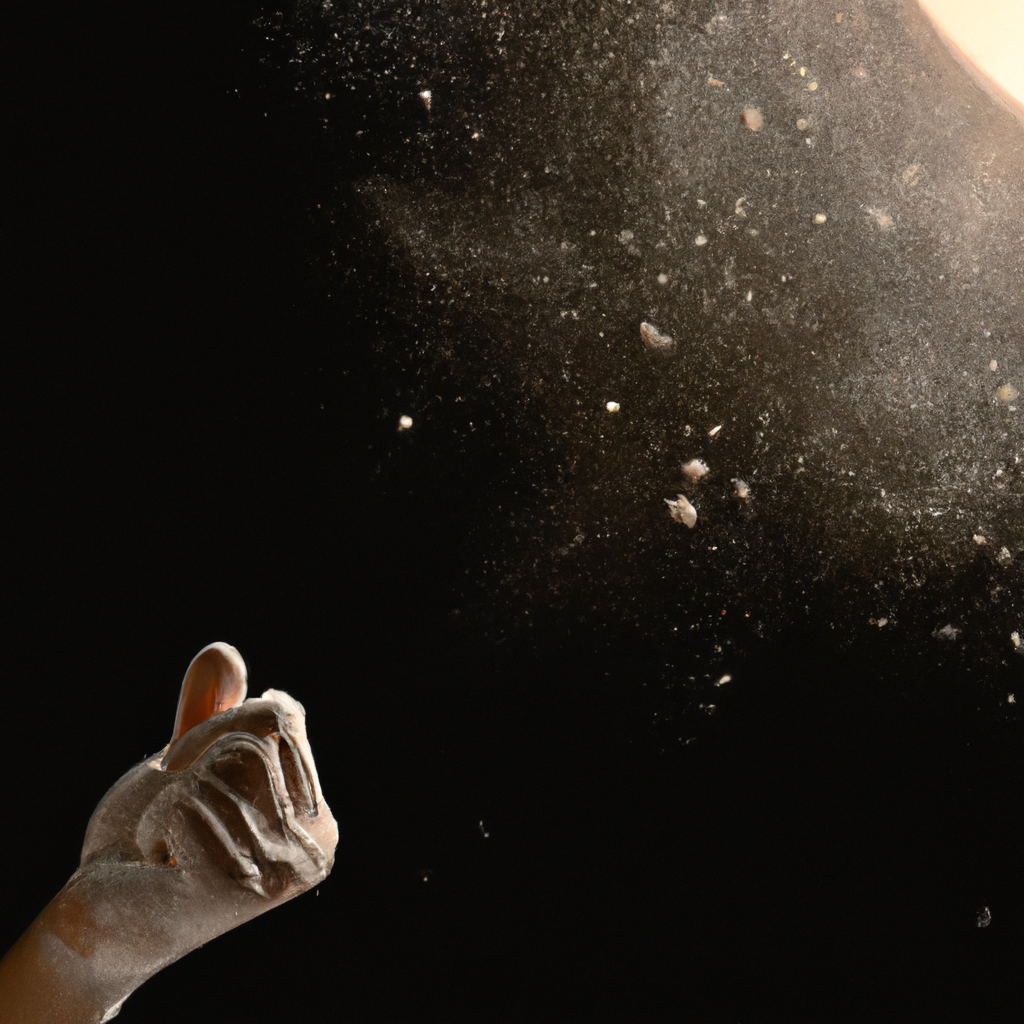 밀가루가 흩날리는 스튜디오에서 도우를 늘리는 장면